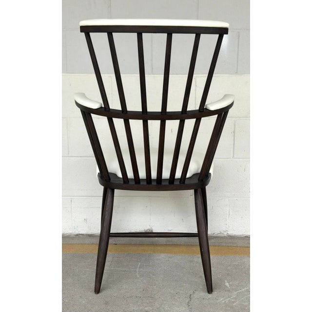 Modern Revelation Modern White Leather Windsor Low Country Dining Chairs Set of 4 For Sale - Image 3 of 7