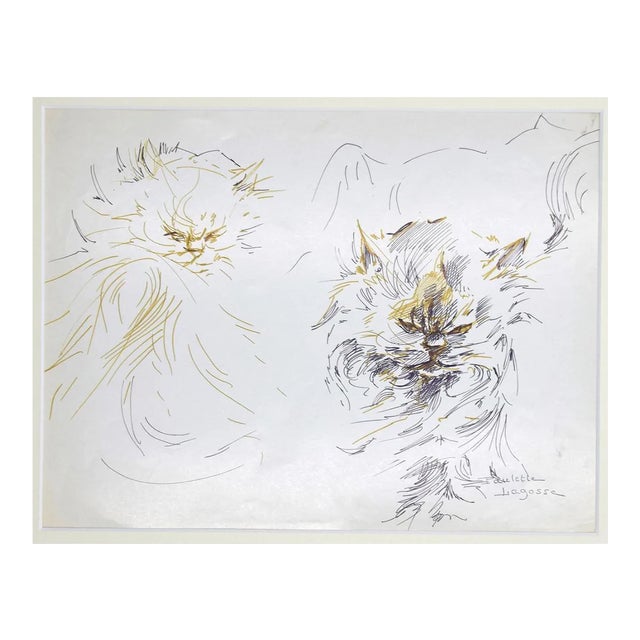 Marie Paulette Lagosse, The Cats, Pen on Paper, 1970s For Sale