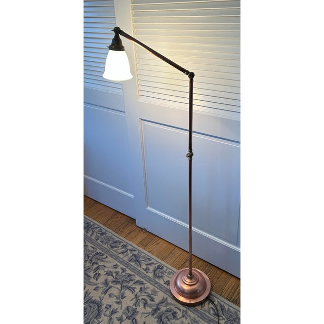 Traditional Rare Vintage Copper Floor Lamp With Brass Fittings and Glass Shade For Sale - Image 3 of 9