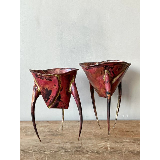 Brick Red Vintage Boho Abstract Sculptural Metal Bowls - Set of 2 For Sale - Image 8 of 8
