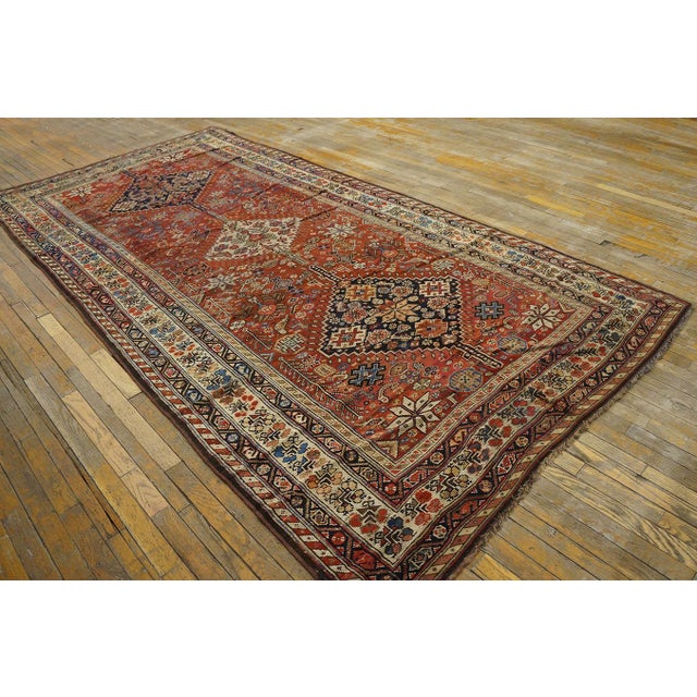 Persian 1890s Red Medallion Antique Persian Ghashghaie Carpet 5'6" X 11' Knotted Wool Rug Runner For Sale - Image 3 of 11
