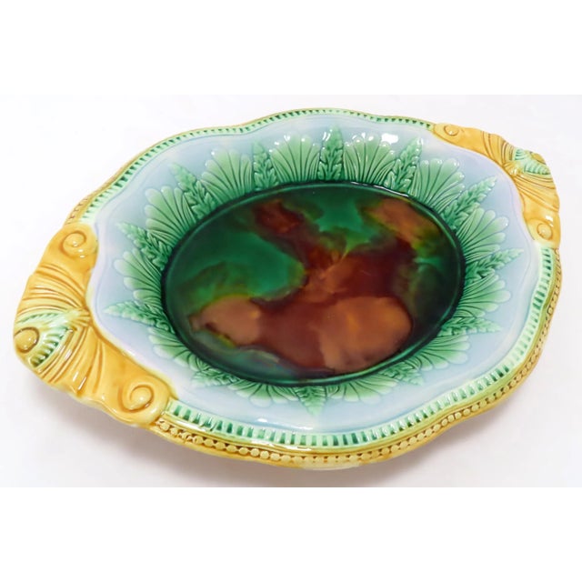 Victorian Beautiful Antique Victorian Majolica Bread Serving Tray With Nice Colors - Circa 1880s For Sale - Image 3 of 13