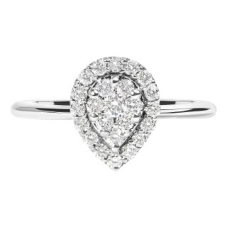 10K White Gold 3/8 Cttw Round-Cut Lab Grown Diamond Cluster Pear Promise Ring (G-H Color, VS2-SI1 Clarity) - Size 8 For Sale