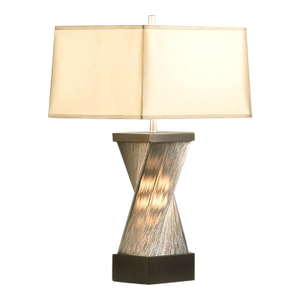 1990s Torque Accent Table Lamp - 24", Espresso Wood & Satin Nickel, Hand-Knotted Silvered Strings, Linen Shade, 4-Way Rotary Switch