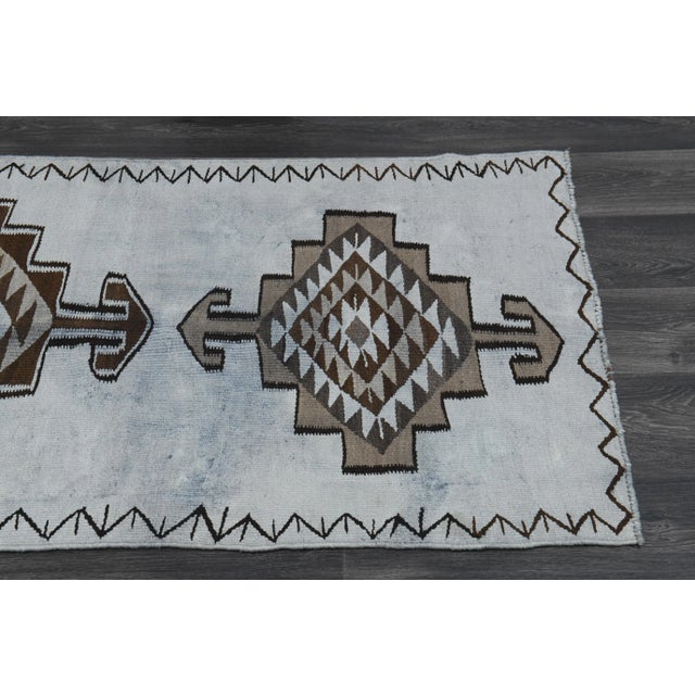 1970s Vintage Turkish Oushak Handmade Wool Cotton Blue Runner Rug For Sale In San Francisco - Image 6 of 11