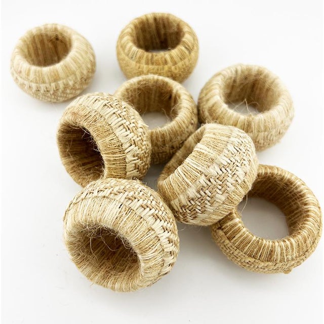 Set of 8 Handwoven Jute Napkin Rings – Natural Textured Tabletop Accents, Late 20th Century For Sale In Oklahoma City - Image 6 of 8