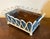 1930's White Painted Zinc Basketweave Cachepot Planter or Jardiniere With Blue Tole Liner on Ball Feet For Sale - Image 10 of 14