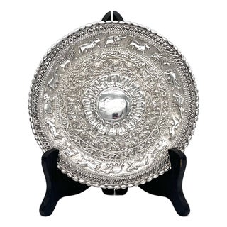 Sterling Silver Moonstone Tray with Elephants, Kandy, Sri Lanka, 1920s For Sale