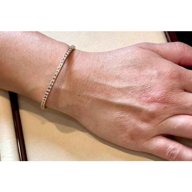 5 Pointer Each, 3.5 Ct Eternity 18 Kt Gold & Diamond Stretchable Bangle, Italy For Sale - Image 12 of 18