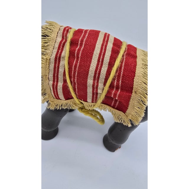 Antique German Schoenhut Humpty Dumpty Circus Elephant W. Blanket & Head Piece Wooden Toy For Sale - Image 12 of 13
