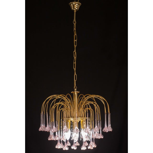 Glass 1970s Meryl Streep, Pink Murano Pendant Flowers Chandelier For Sale - Image 7 of 11