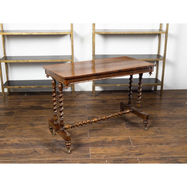 English 1860s Mahogany Table with Barley Twist Base and Petite Casters For Sale - Image 11 of 12