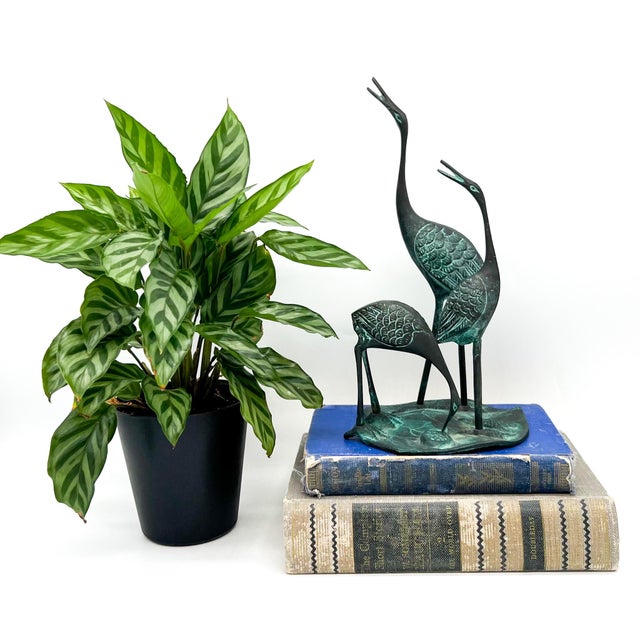 Mid-Century Modern Vintage Verdigris Bronze Crane Trio Sculpture - Mid-Century, Asian Inspired, Coastal For Sale - Image 3 of 12
