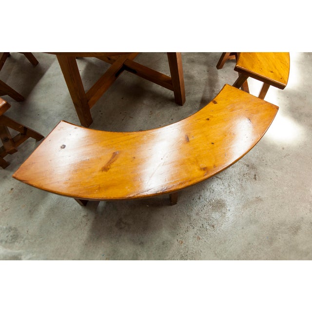 Round Pine Table and Circular Benches, 1960s, Set of 5 For Sale - Image 14 of 18
