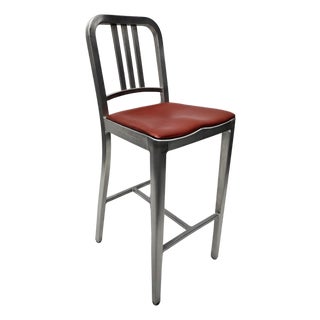 Emeco Navy Bar Height Stool With Red Seat For Sale