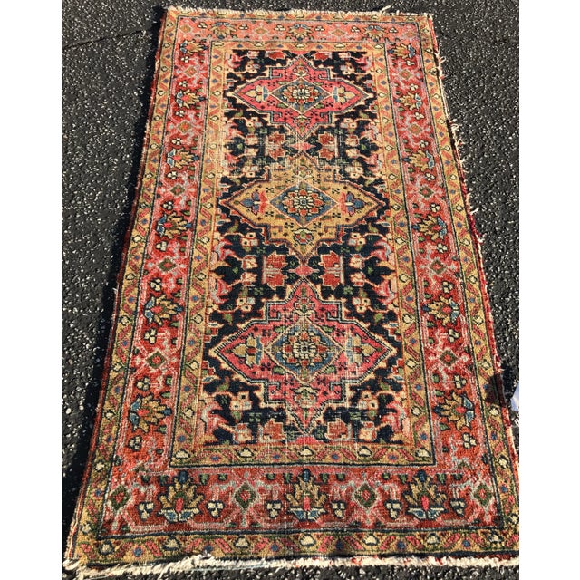 An awesome antique vintage geometric design worn out rug. It measures 5’5” x 2’11” it’s circa 1900s . The head and bottom...