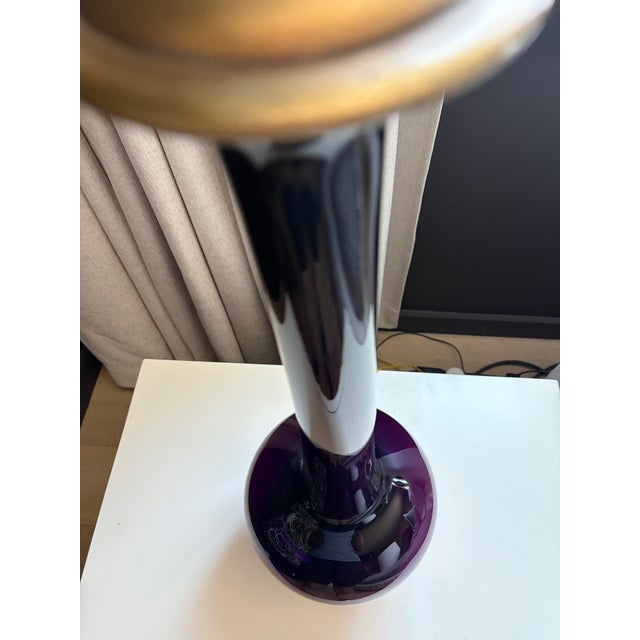 Metal Rare Pair - Vintage Marbro Amethyst Art Glass Table Lamps, McM, C. 1960s, Brass Base, 58.5" Tall For Sale - Image 7 of 12