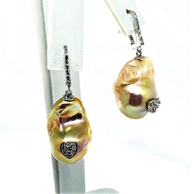 Fine Quality Freshwater Pearl Diamond Earrings 14k Gold Certified $1,950 914375 This is a Unique Custom Made Glamorous...