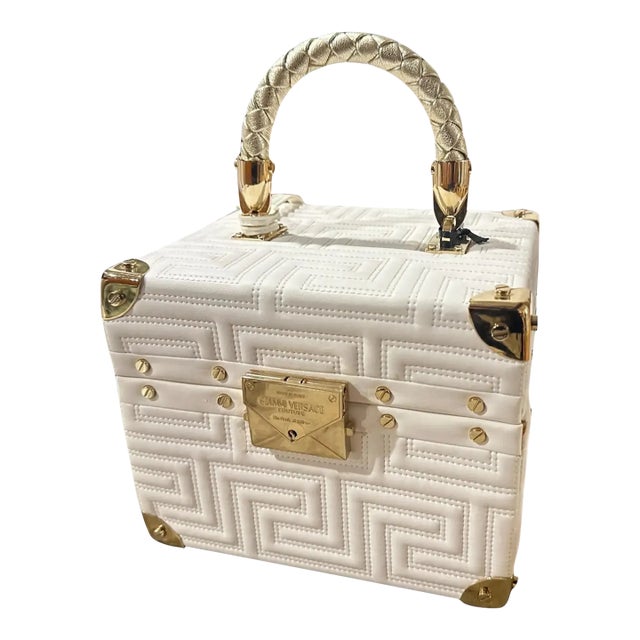 Gianni Versace Couture White Leather and Brass Luxury Beauty Case For Sale