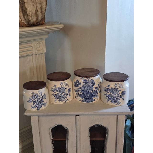 Four Vintage English Blue and White Storage Canisters For Sale - Image 17 of 17