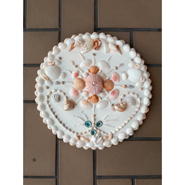 Coastal Wall Panel on Antique White Background, Shell Panel for Wall, Beach Home Wall Art, 12.5” Round Panel For Sale - Image 9 of 11
