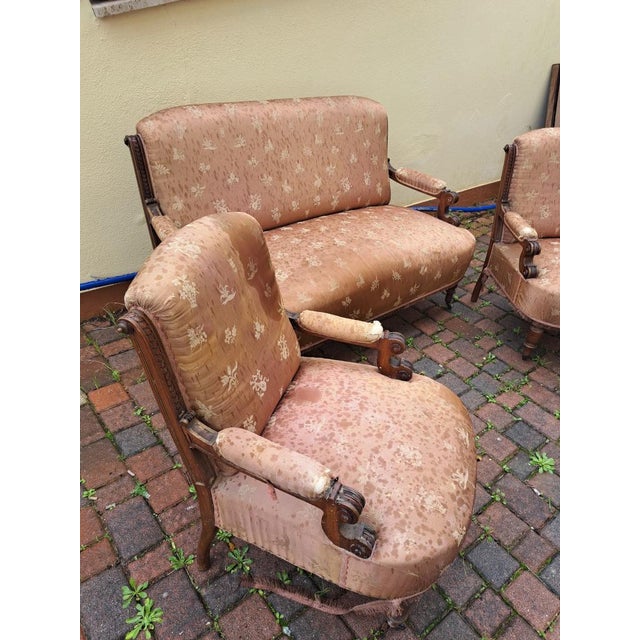 Wood Umbertine Living Room Set in Walnut, 1890s, Set of 3 For Sale - Image 7 of 8