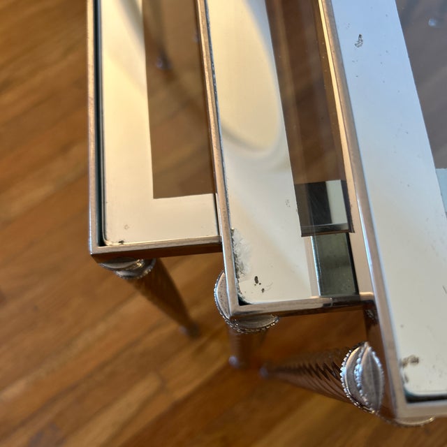 1960s French Nickeled Nesting Tables With Glass Tops Maison Jansen Attributed Set of 3 For Sale In Miami - Image 6 of 12