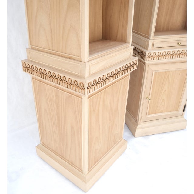 Pair New Unfinished Baker Obelisk Shape Double Sided 360 Degree Walnut Bookcases For Sale - Image 11 of 18