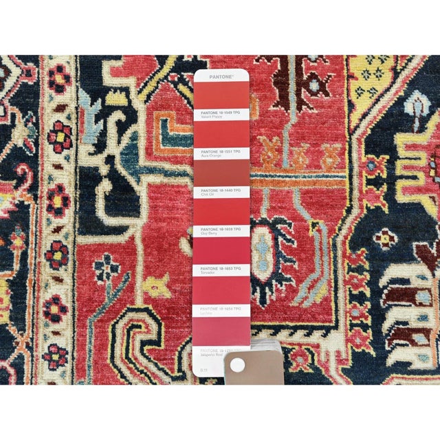 2010s Red, Afghan Peshawar With Large Medallion Heriz Design, Natural Dyes, Densely Woven, Soft Wool, Hand Knotted, Oriental Rug For Sale - Image 10 of 13