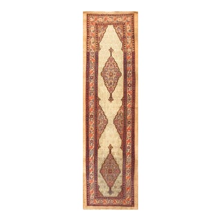 1900s Tan Camel Diamond Tribal Antique Persian Serab Rug 3'2" X 11'6" Handknotted Wool Carpet For Sale