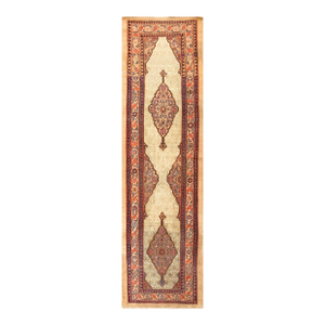 1900s Tan Camel Diamond Tribal Antique Persian Serab Rug 3'2" X 11'6" Handknotted Wool Carpet
