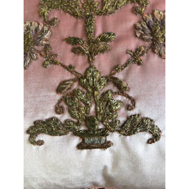 Blush Pair of French Couture Blush Silk Velvet Pillows With 19th Century Appliques' For Sale - Image 8 of 12