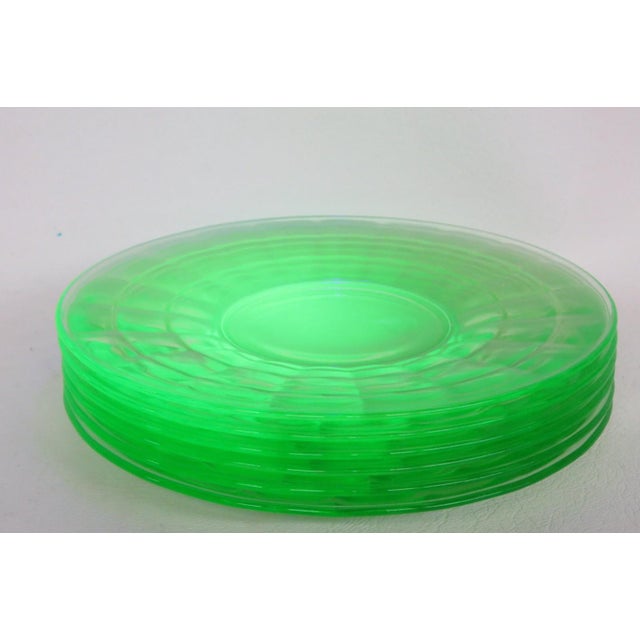 Early 20th Century Anchor Hocking Uranium Depression Glass Plates Block Optic Green - 6pc For Sale - Image 11 of 13