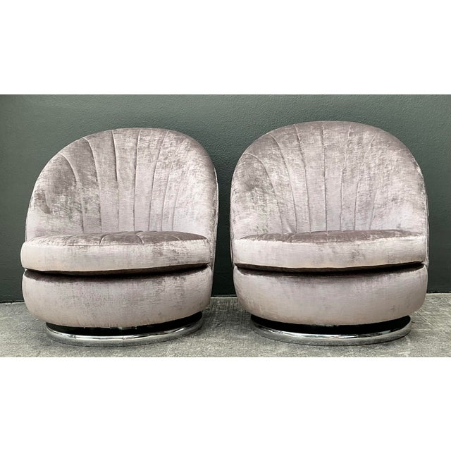 Mauve Vintage Milo Baughman for Thayer Coggin Clamshell Swivel Chairs - A Pair For Sale - Image 8 of 12