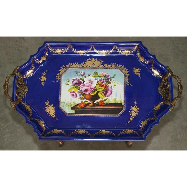 Ceramic Stamped Cobalt Blue Porcelain and Gilt Metal Tray Table, 2000 For Sale - Image 7 of 18