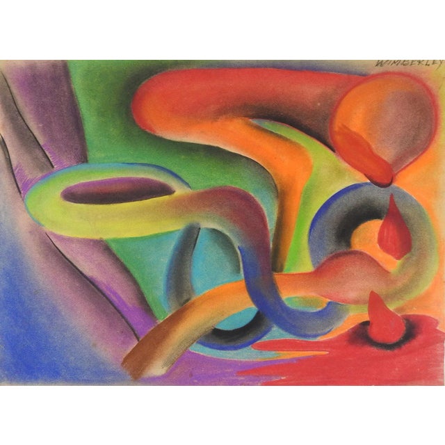 Mid 20th Century Colorful Abstract Pastel Painting For Sale - Image 4 of 4