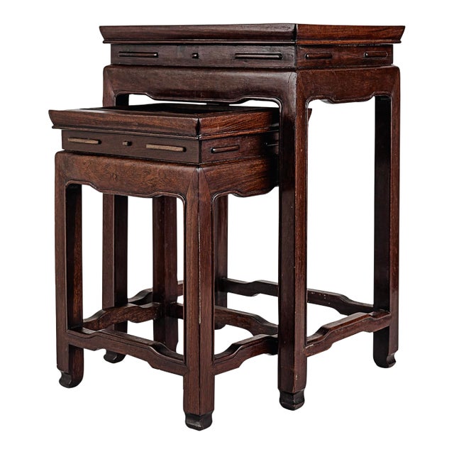 Antique Chinese Rosewood Nesting Tables With Traditional Horse Hoof Feet For Sale