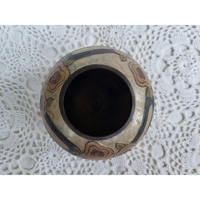 Brass Cloisonné Floral & Striped Vase For Sale In Baltimore - Image 6 of 7