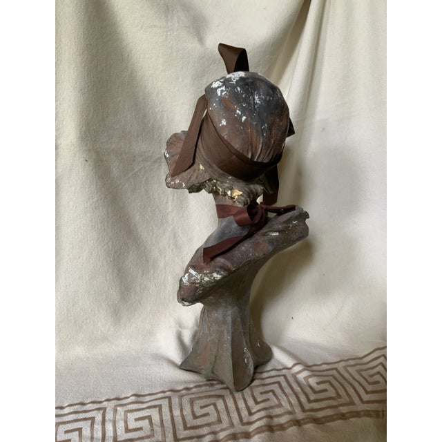Antique French Art Nouveau Cast Iron Bust of a "Coquette" After Pablo Rigual For Sale - Image 11 of 13