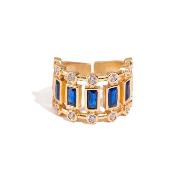 Radiant Majesty Sapphire Gold Adjustable Cuff Ring, Size 8 For Sale - Image 9 of 9