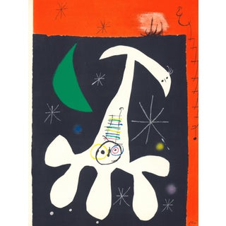 1967 Joan Miró Lithograph With Pochoir Coloring "Personnage Et Oiseau Il" (Figure and Bird Il) For Sale