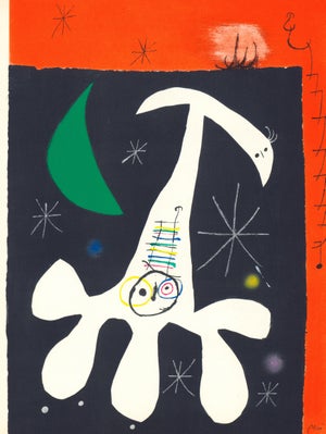 1967 Joan Miró Lithograph With Pochoir Coloring "Personnage Et Oiseau Il" (Figure and Bird Il)