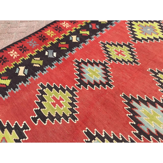 Textile Vintage Turkish Kilim Rug - 89" X 110" For Sale - Image 7 of 10
