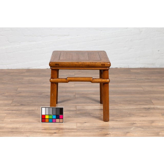Chinese Antique Ming Style Natural Wood Side Table With Humpback