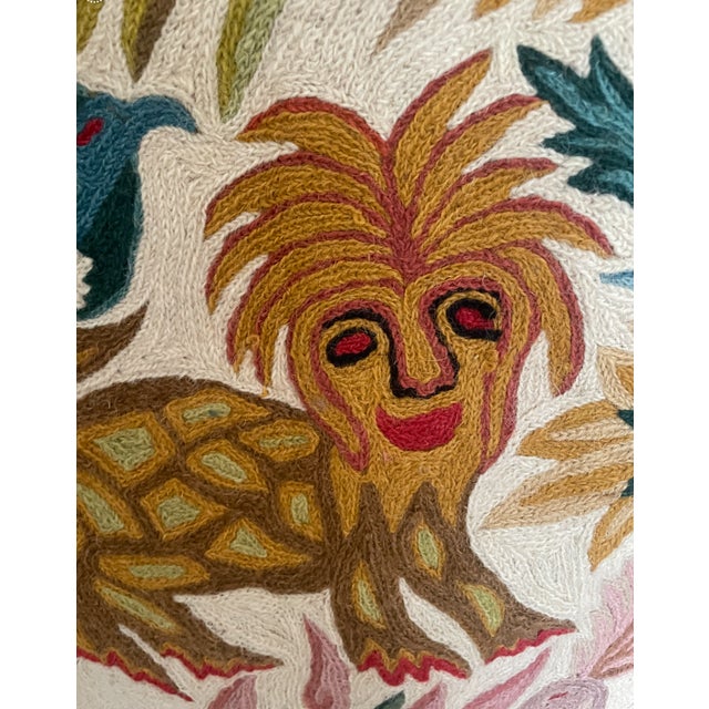 Vintage Mid Century Modern South American Wool Tapestry Chupacabra Demon Animal Wall Art Textile Hanging 2x3' For Sale - Image 10 of 10