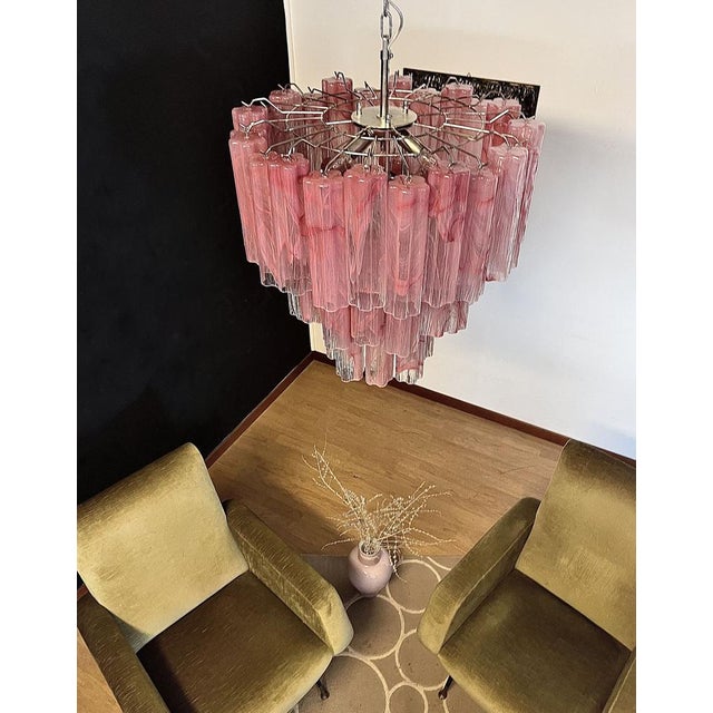 1990s Large Three-Tier Murano Glass Tube Chandelier in Pink Albaster, 1990s For Sale - Image 5 of 18