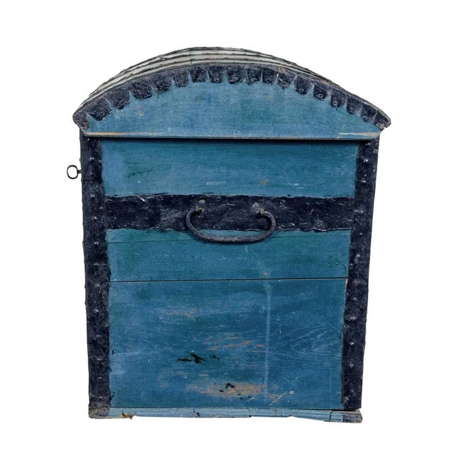 Blue Mid 19th Century Swedish Hand Painted Oak Dome Top Coffer For Sale - Image 8 of 10