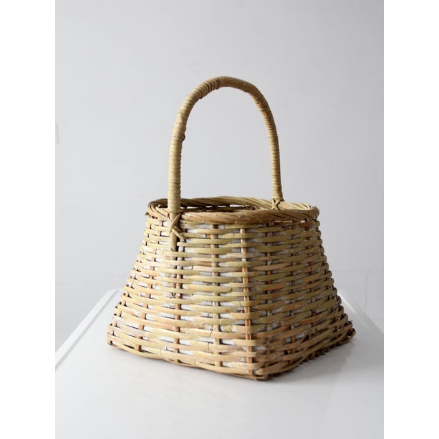 Vintage Handmade Gathering Basket With Handle For Sale - Image 10 of 12