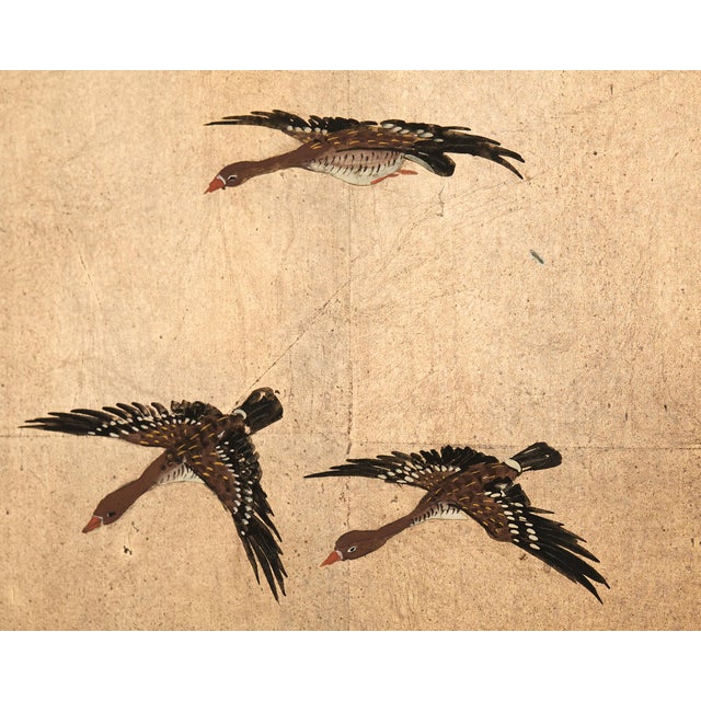 Japanese Showa Four-Panel Screen Wild Geese Autumn Landscape For Sale - Image 14 of 18
