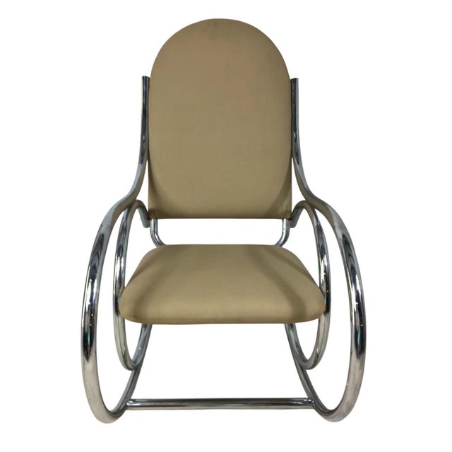 1970s Post Modern Tubular Chrome Rocker Rocking Chair Manner of Maison Jansen Pair Available For Sale - Image 11 of 11